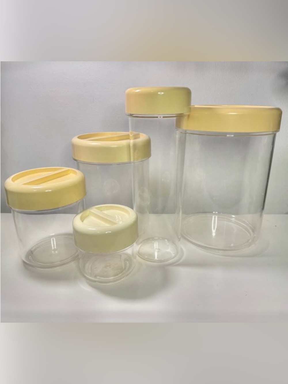1979 André Morin for IPL Collection, Space Age Clear Plastic Canisters x5